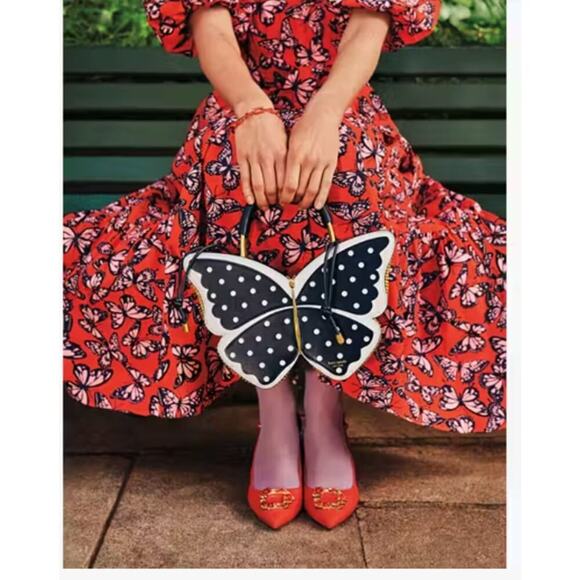 Kate Spade Wing It Polka Dot Wicker Butterfly Satchel - Brand New & Rare - Picture 3 of 14